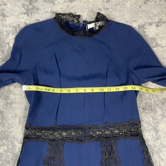 NWT Jonathan Simkhai Navy Blue Black Lace Fit Flare Dress Long Bell Sleeve Sz 6 - Picture 9 of 12